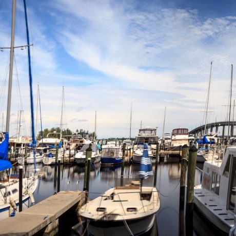 Boats in a harbor along at Caloosahatchee River